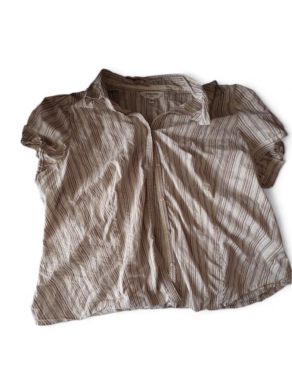 St. John's Bay Taupe & Cream Striped Short-Sleeve Button Front Shirt